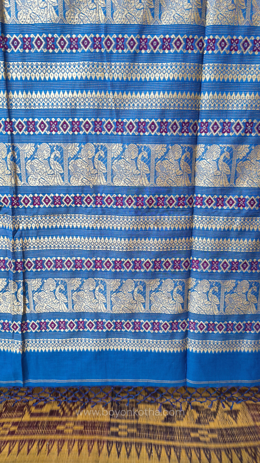 Blue cotton baluchari saree, Bengal handloom cotton