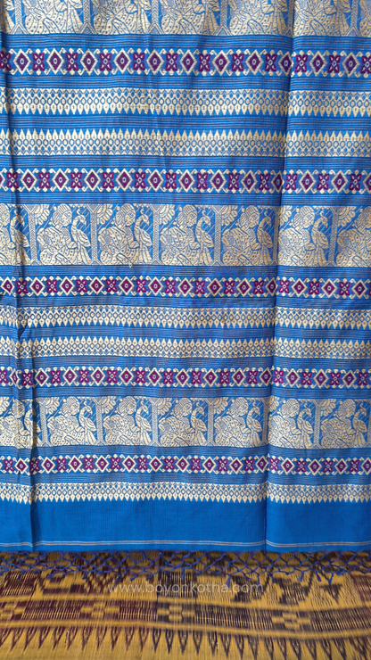 Blue cotton baluchari saree, Bengal handloom cotton