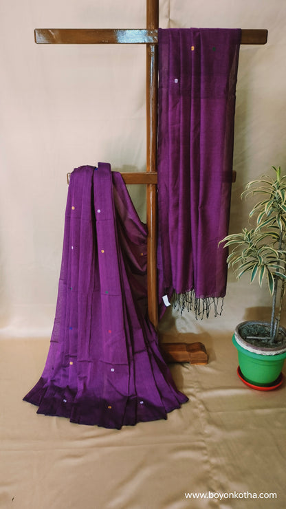 Aubergine Moon - Deep purple Bengal Handloom Cotton Saree
