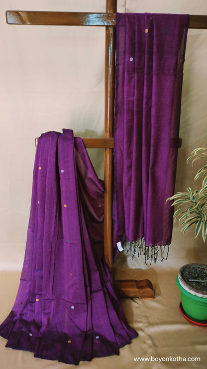 Aubergine Moon - Deep purple Bengal Handloom Cotton Saree
