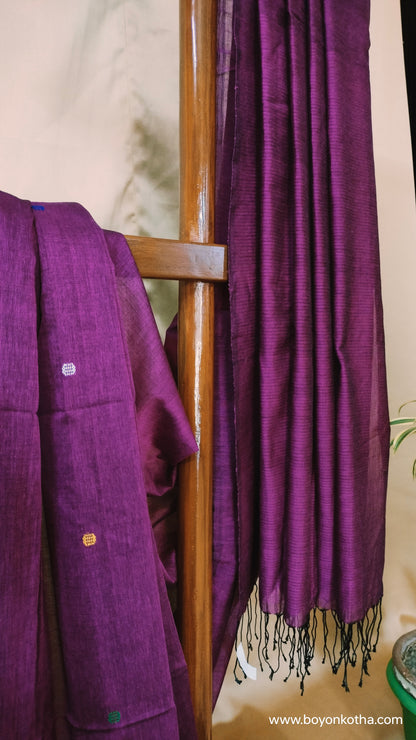 Aubergine Moon - Deep purple Bengal Handloom Cotton Saree