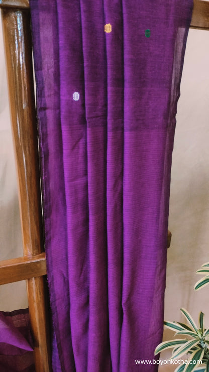 Aubergine Moon - Deep purple Bengal Handloom Cotton Saree