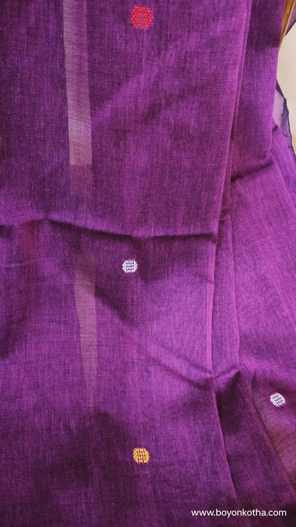 Aubergine Moon - Deep purple Bengal Handloom Cotton Saree