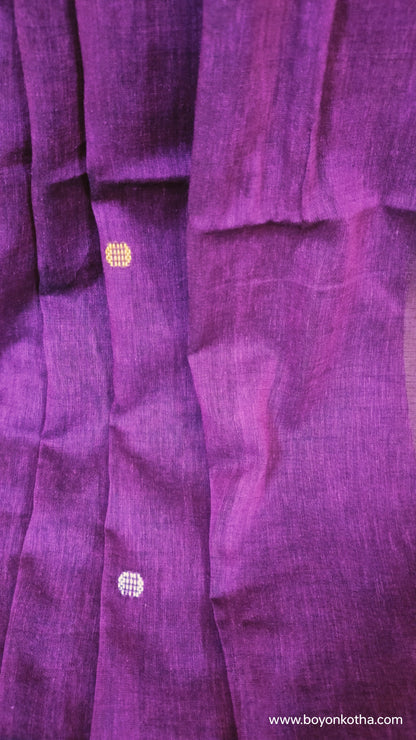 Aubergine Moon - Deep purple Bengal Handloom Cotton Saree