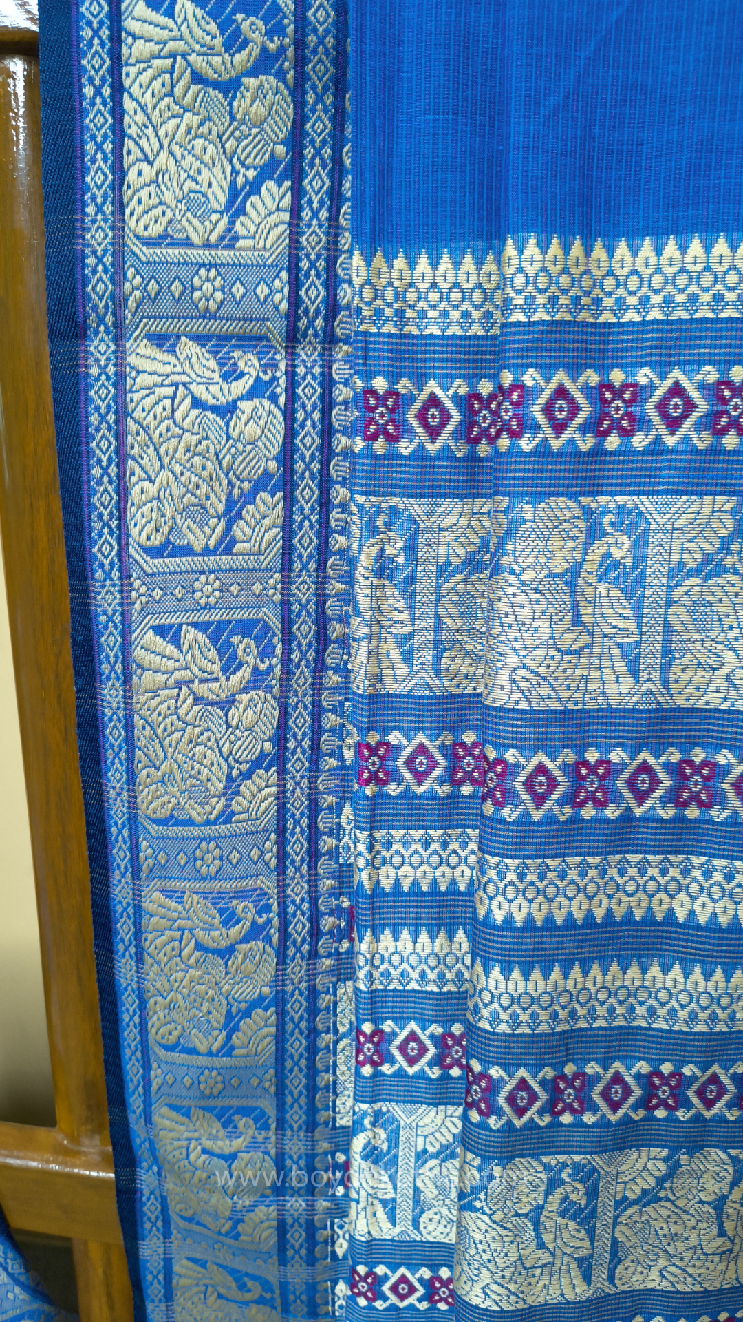 Blue cotton baluchari saree, Bengal handloom cotton