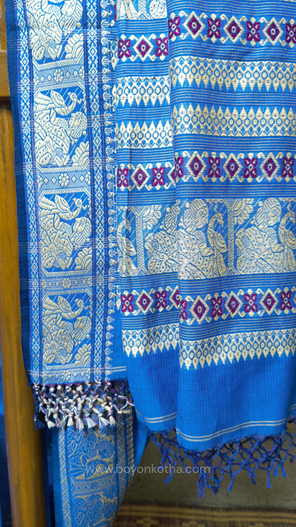 Blue cotton baluchari saree, Bengal handloom cotton