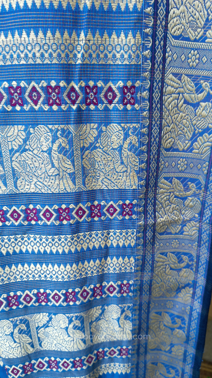 Blue cotton baluchari saree, Bengal handloom cotton