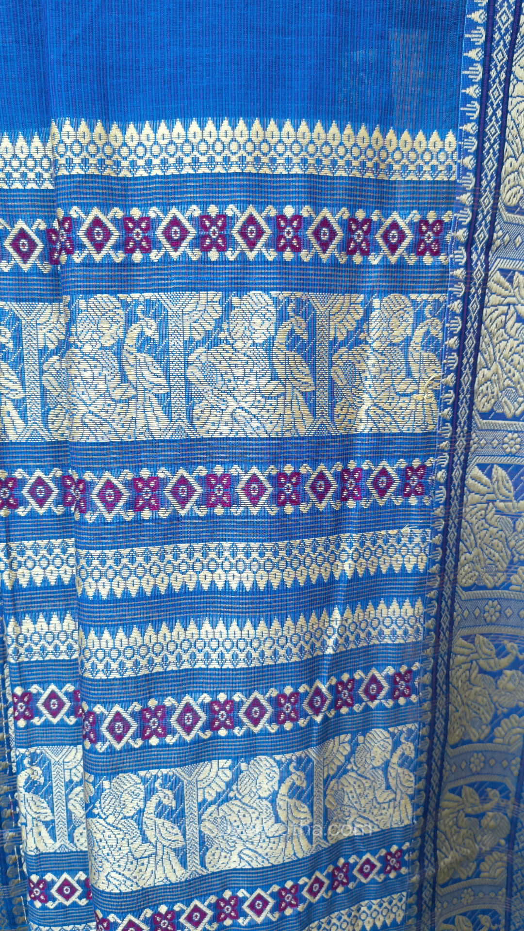 Blue cotton baluchari saree, Bengal handloom cotton