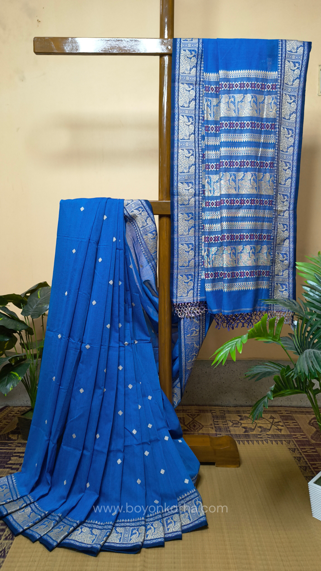 Blue cotton baluchari saree, Bengal handloom cotton