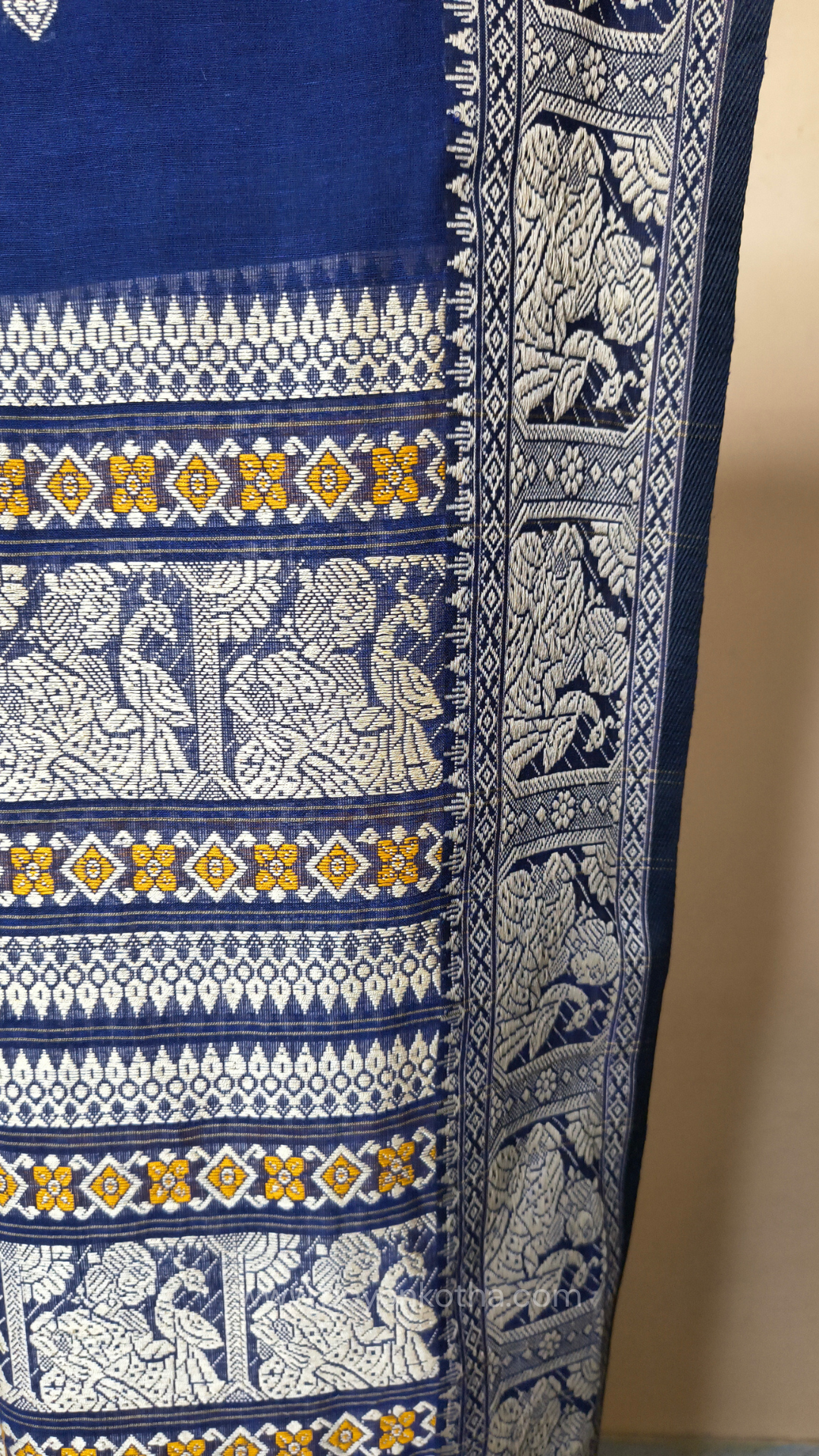 Navy blue cotton baluchari saree, Bengal handloom cotton