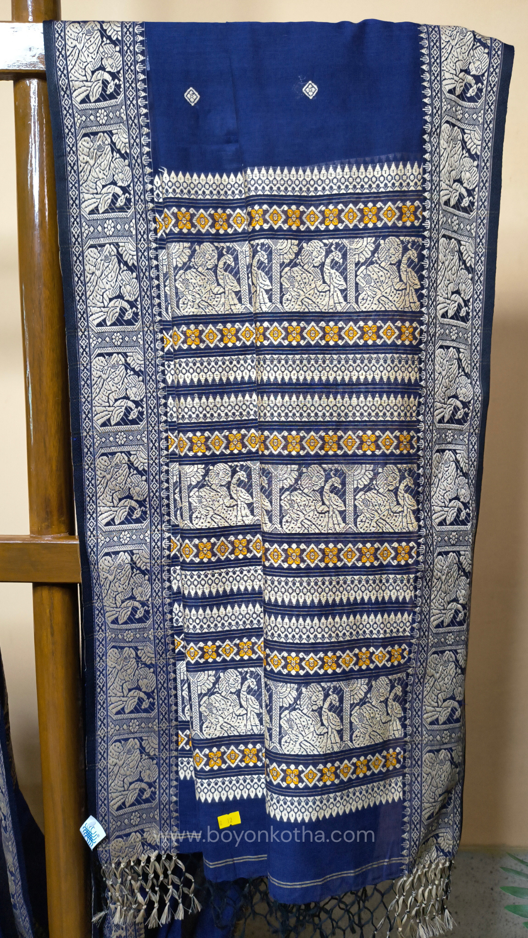 Navy blue cotton baluchari saree, Bengal handloom cotton
