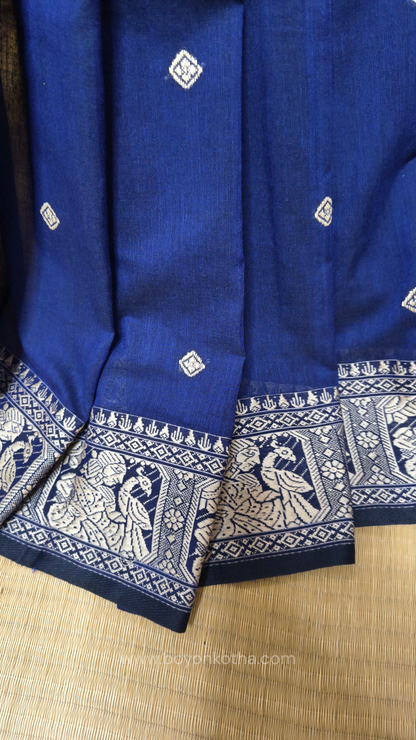 Navy blue cotton baluchari saree, Bengal handloom cotton