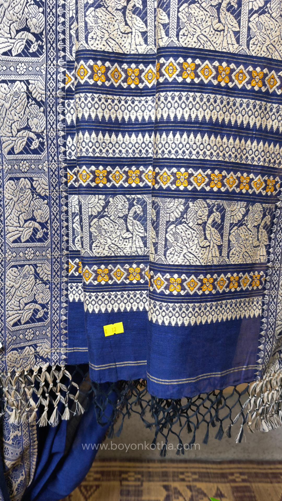 Navy blue cotton baluchari saree, Bengal handloom cotton