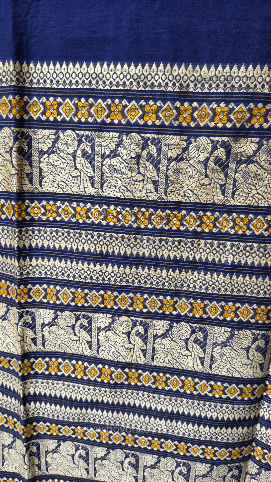 Navy blue cotton baluchari saree, Bengal handloom cotton