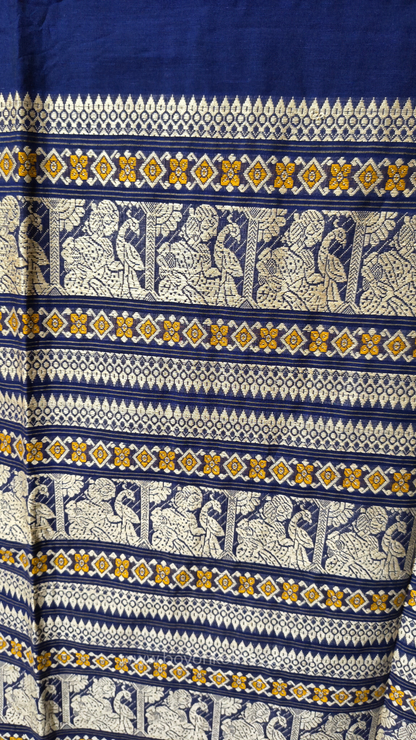 Navy blue cotton baluchari saree, Bengal handloom cotton