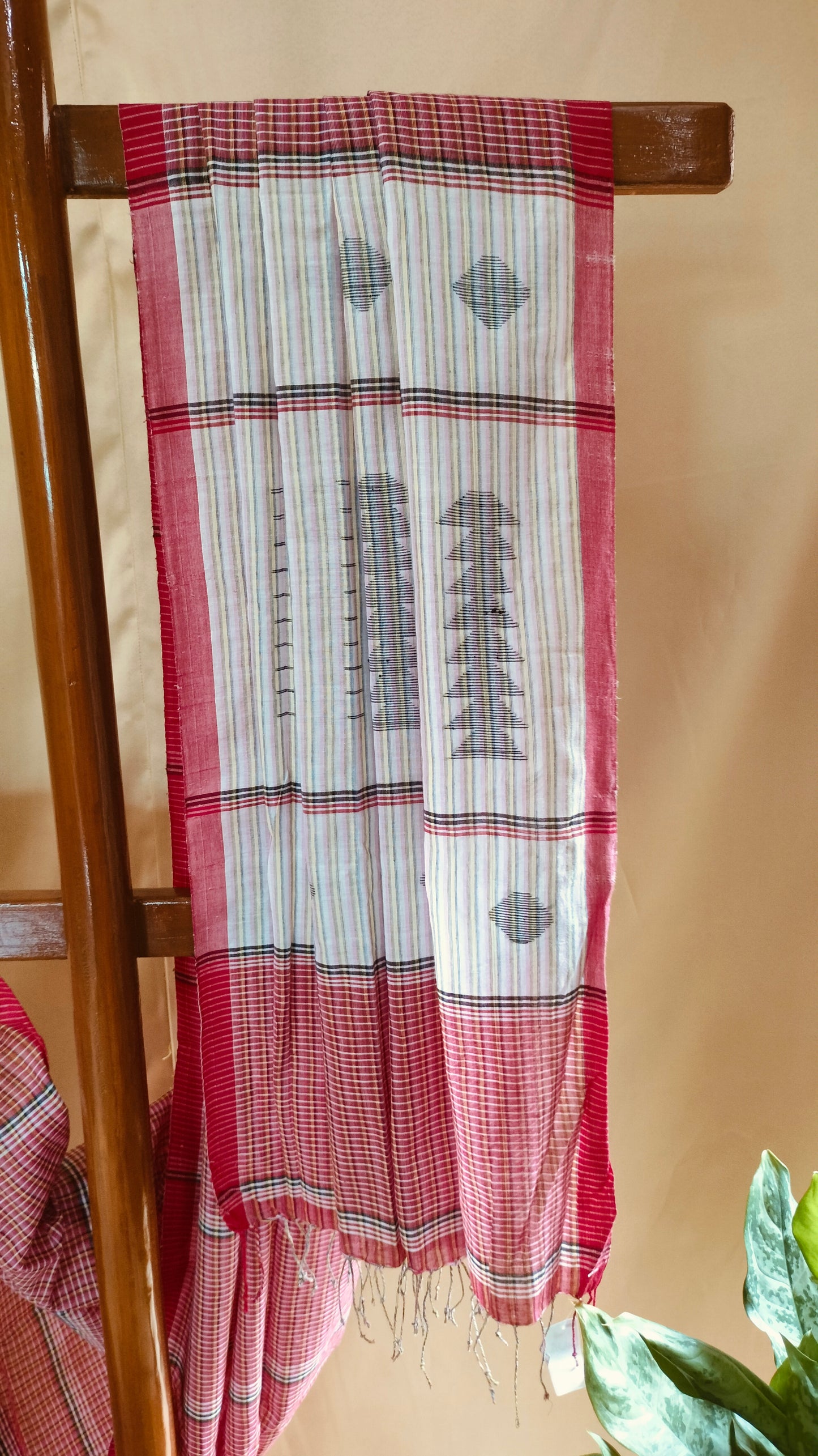 Laal Gamcha - Red, White, and Black Bengal Handloom Cotton Saree