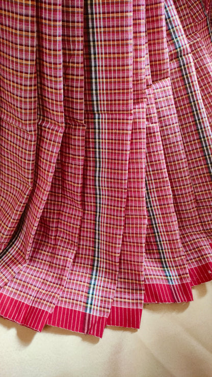 Laal Gamcha - Red, White, and Black Bengal Handloom Cotton Saree