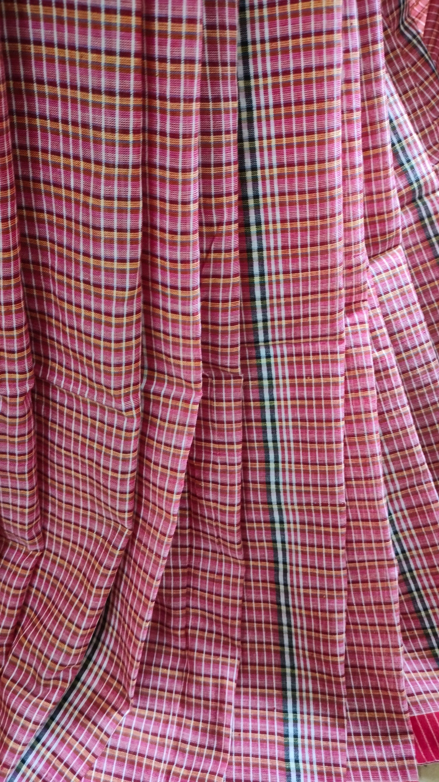 Laal Gamcha - Red, White, and Black Bengal Handloom Cotton Saree