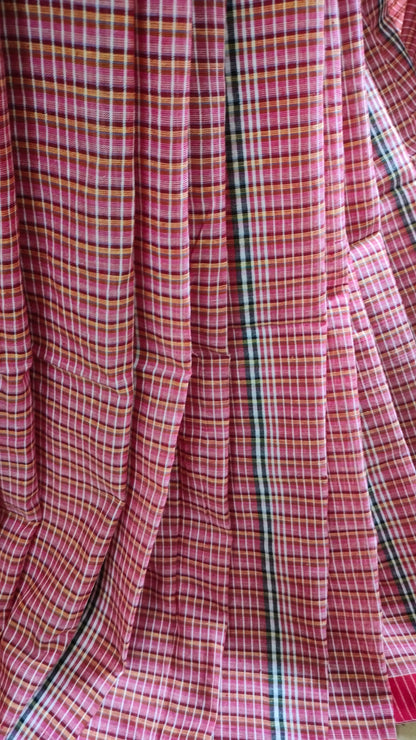 Laal Gamcha - Red, White, and Black Bengal Handloom Cotton Saree