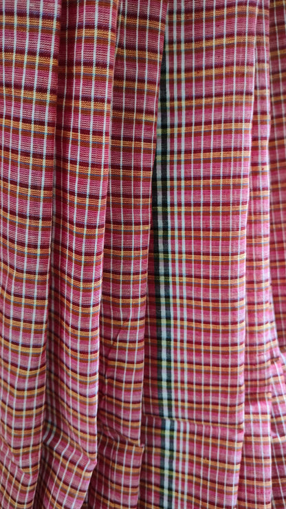 Laal Gamcha - Red, White, and Black Bengal Handloom Cotton Saree