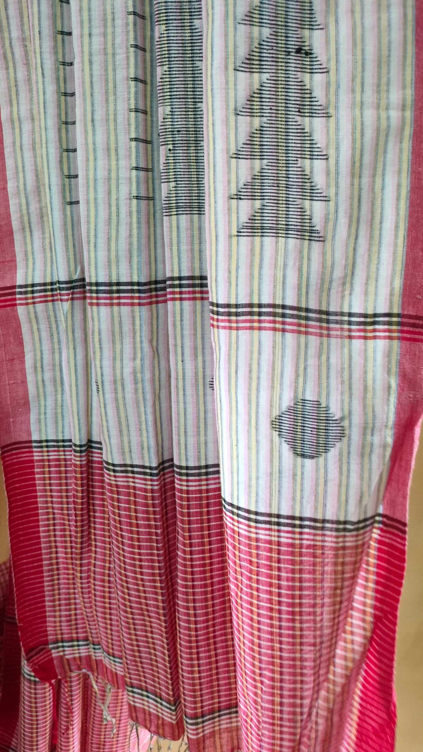 Laal Gamcha - Red, White, and Black Bengal Handloom Cotton Saree