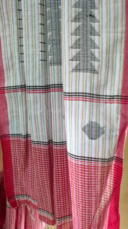 Laal Gamcha - Red, White, and Black Bengal Handloom Cotton Saree