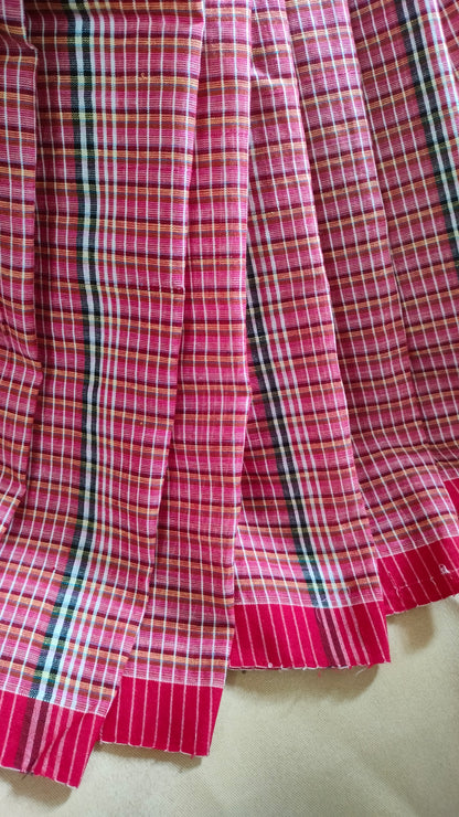 Laal Gamcha - Red, White, and Black Bengal Handloom Cotton Saree