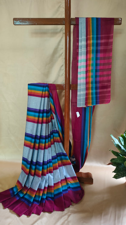 Chords of Color - Grey Dhonekhali Handloom Cotton Saree