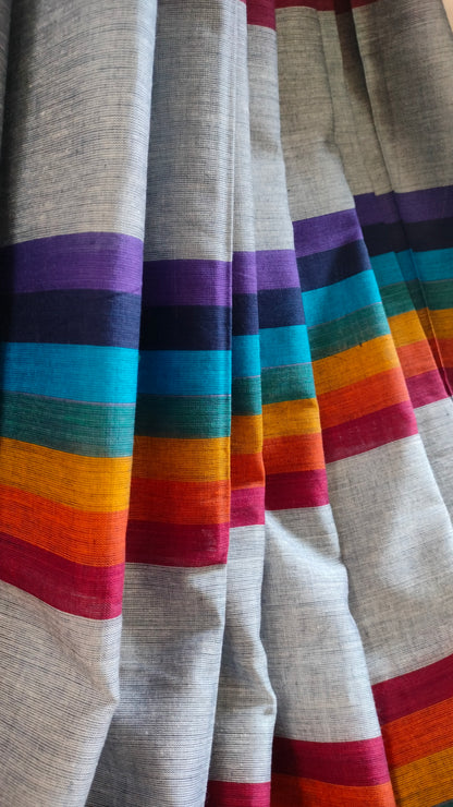 Chords of Color - Grey Dhonekhali Handloom Cotton Saree