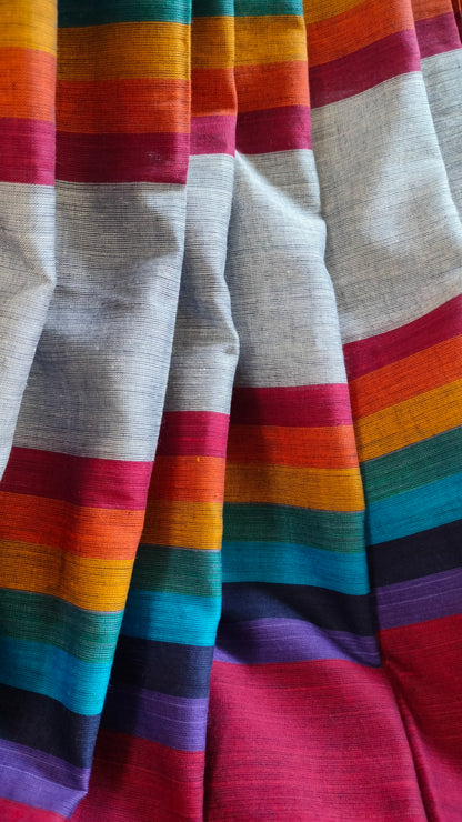 Chords of Color - Grey Dhonekhali Handloom Cotton Saree