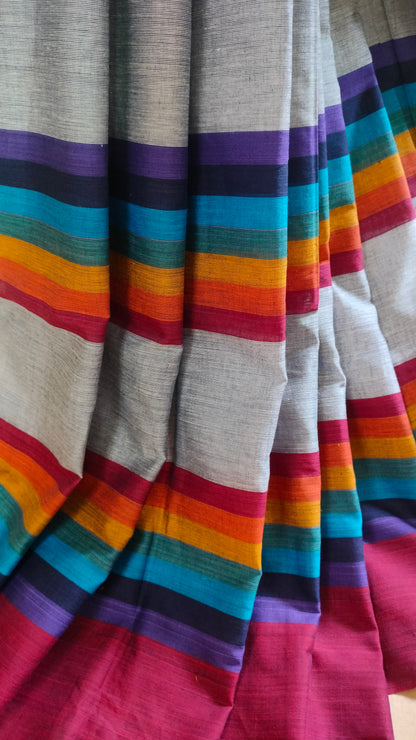 Chords of Color - Grey Dhonekhali Handloom Cotton Saree