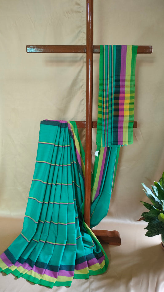 Fieldsong - Teal Green Dhonekhali Handloom Cotton Saree