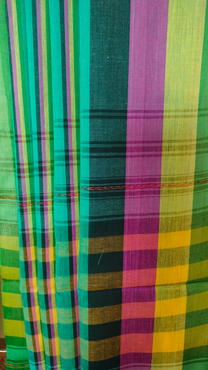 Fieldsong - Teal Green Dhonekhali Handloom Cotton Saree