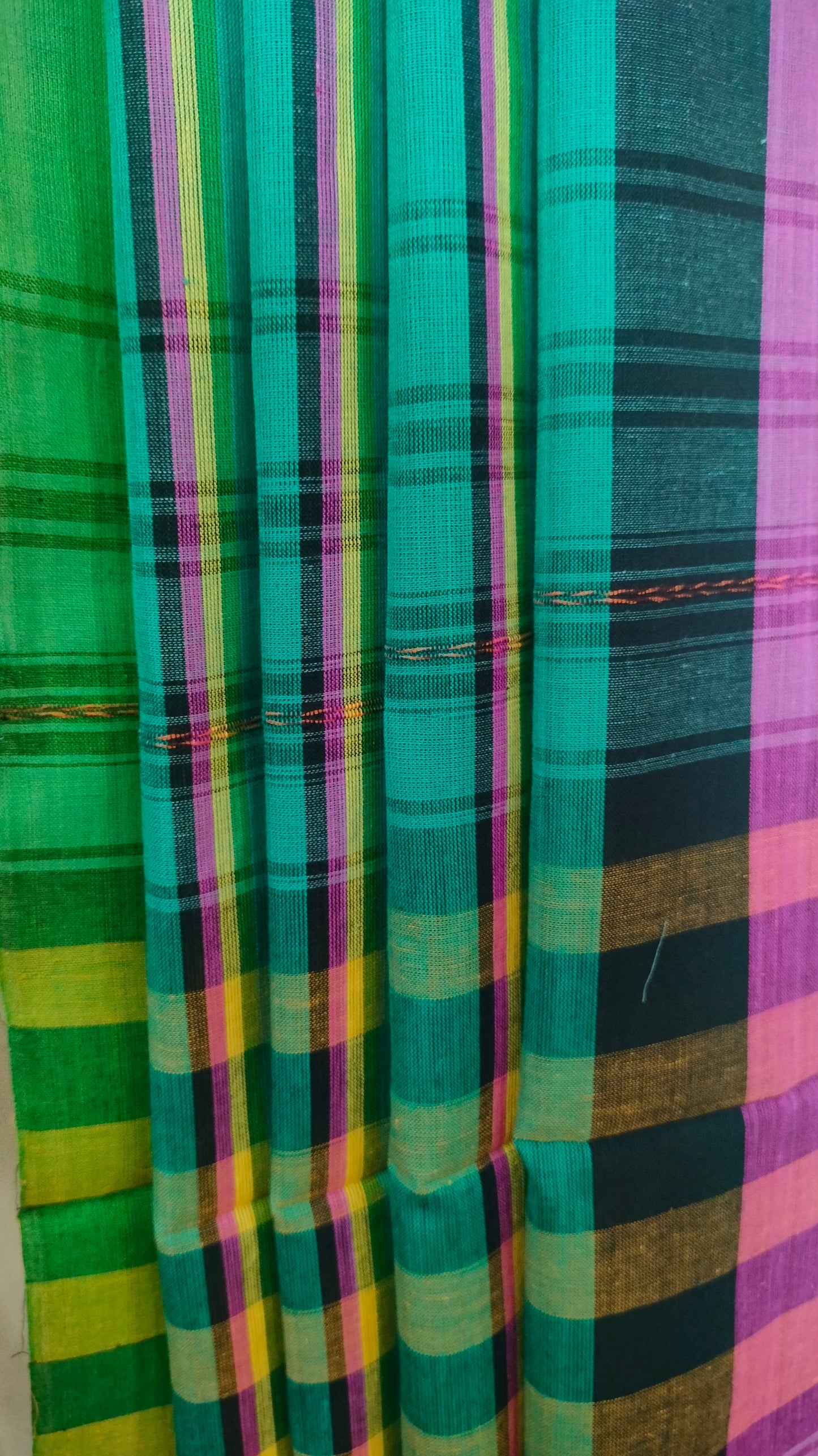 Fieldsong - Teal Green Dhonekhali Handloom Cotton Saree