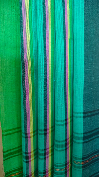 Fieldsong - Teal Green Dhonekhali Handloom Cotton Saree