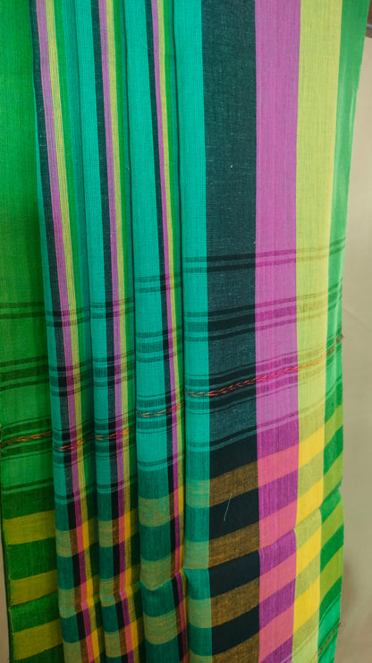 Fieldsong - Teal Green Dhonekhali Handloom Cotton Saree