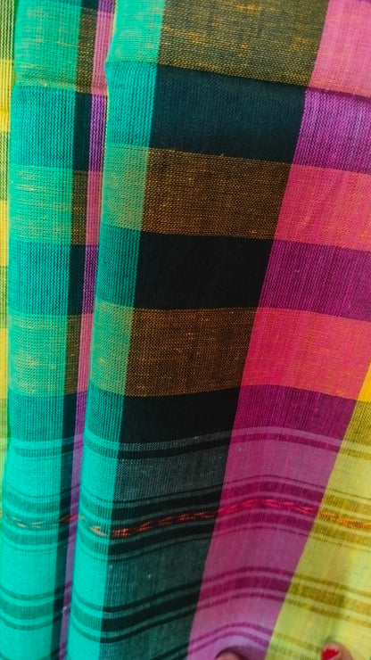 Fieldsong - Teal Green Dhonekhali Handloom Cotton Saree