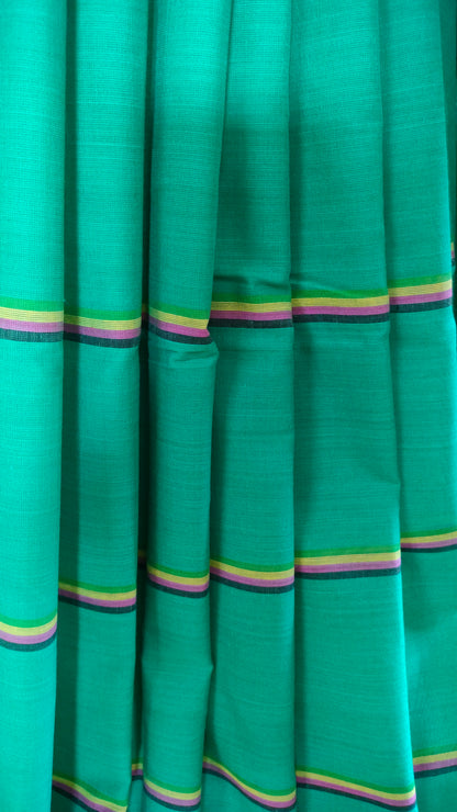 Fieldsong - Teal Green Dhonekhali Handloom Cotton Saree