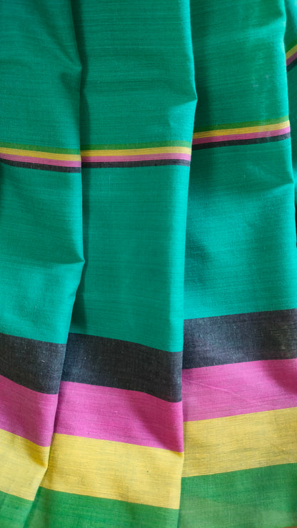 Fieldsong - Teal Green Dhonekhali Handloom Cotton Saree