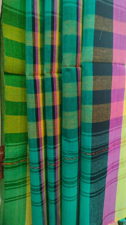 Fieldsong - Teal Green Dhonekhali Handloom Cotton Saree