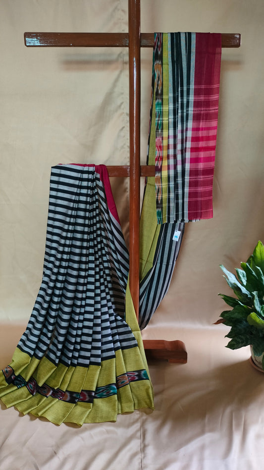 Ink and Ember - Black and Grey Dhonekhali Handloom Cotton Saree