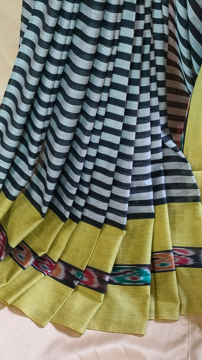 Ink and Ember - Black and Grey Dhonekhali Handloom Cotton Saree