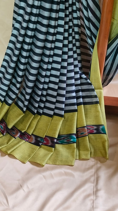 Ink and Ember - Black and Grey Dhonekhali Handloom Cotton Saree