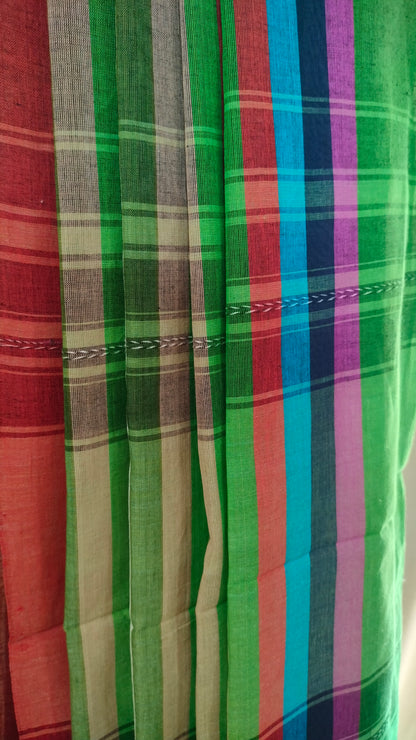 Melody in Motion - Striped Dhonekhali Handloom Cotton Saree