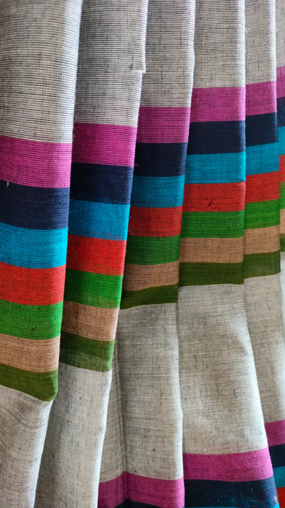 Melody in Motion - Striped Dhonekhali Handloom Cotton Saree