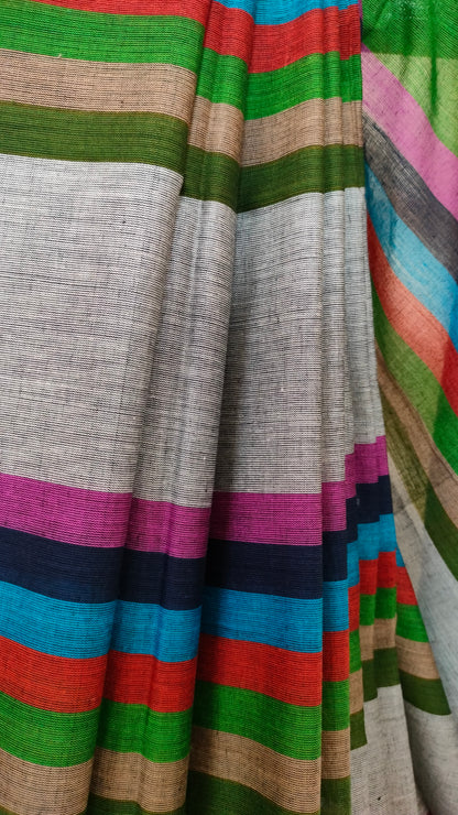 Melody in Motion - Striped Dhonekhali Handloom Cotton Saree