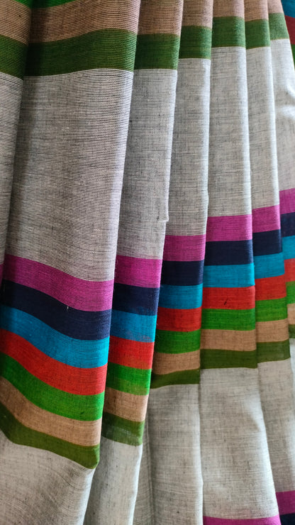 Melody in Motion - Striped Dhonekhali Handloom Cotton Saree