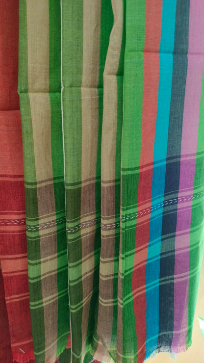 Melody in Motion - Striped Dhonekhali Handloom Cotton Saree