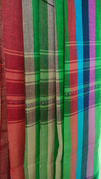 Melody in Motion - Striped Dhonekhali Handloom Cotton Saree