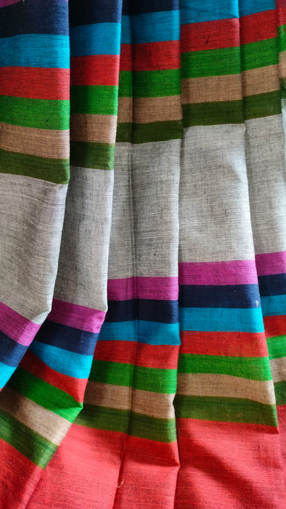 Melody in Motion - Striped Dhonekhali Handloom Cotton Saree
